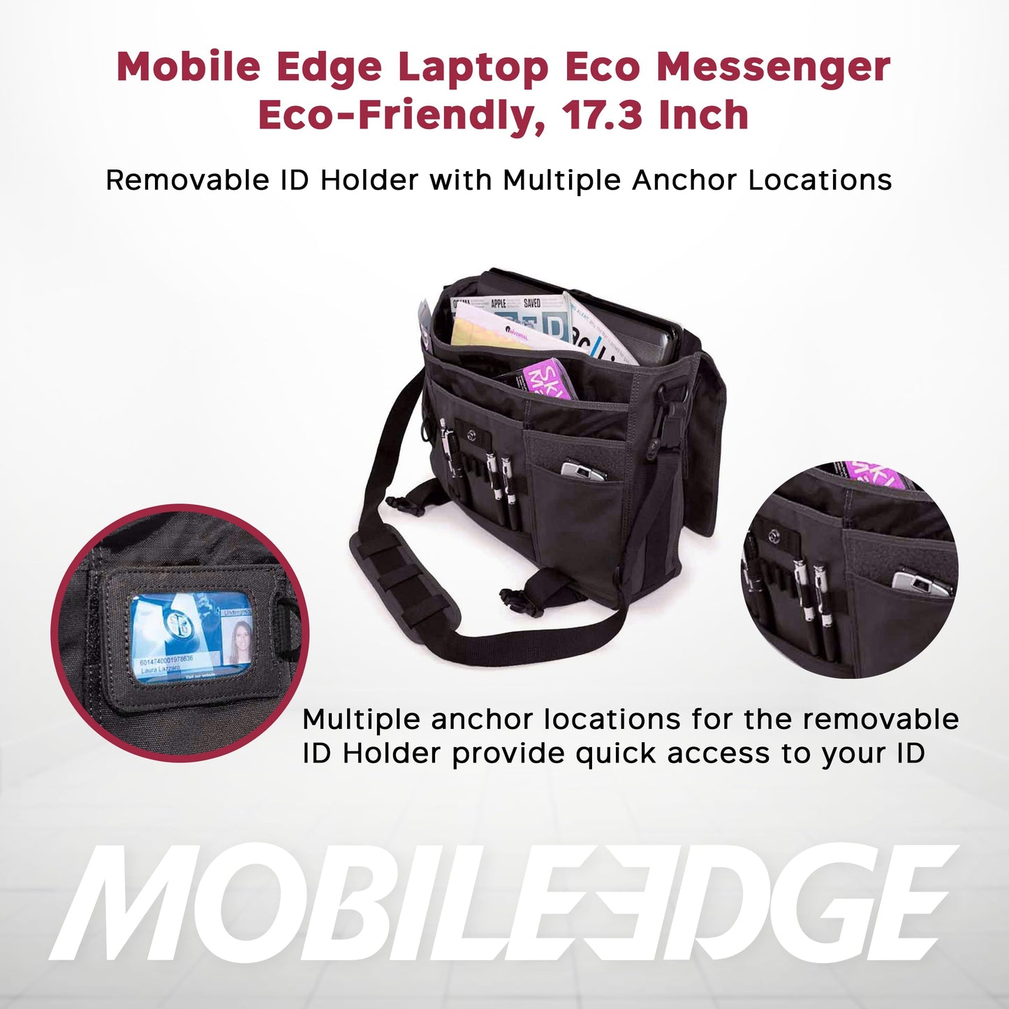 Mobile Edge ECO Laptop Messenger Bag for Men and Women, Fits Up To 17.3 Inch Laptops, Travel Work Computer Bag, Cotton Canvas, Padded Pockets, Black