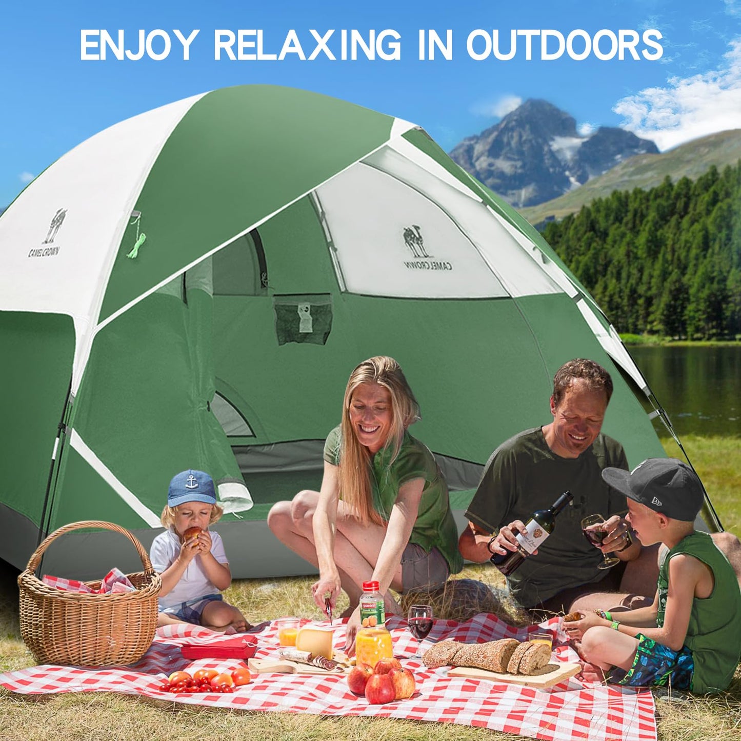 CAMEL CROWN 4/5/6 Person Camping Dome Tent with Removable Rain Fly Waterproof Family Tent Easy Set Up Lightweight Outdoor Tent for Camping Backpacking Hiking