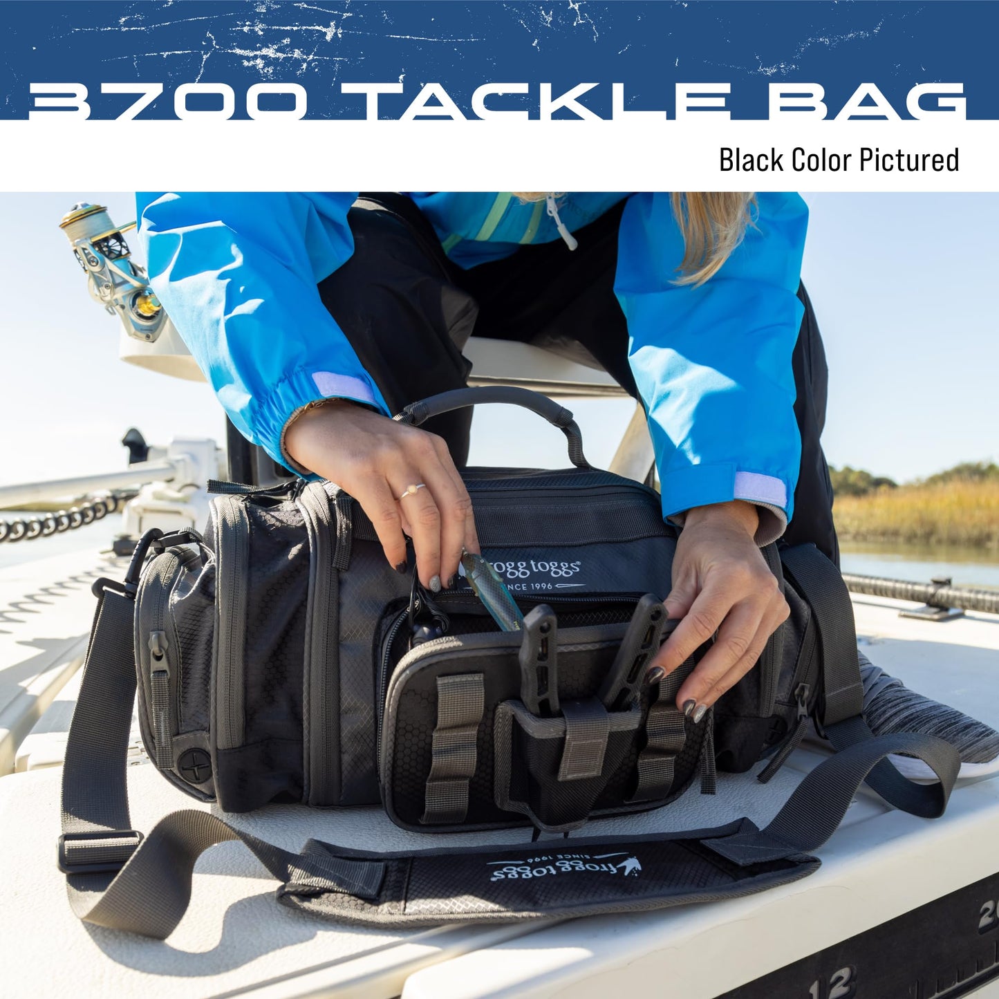 FROGG TOGGS Heavy Duty Fishing Tackle Duffle Bag, Includes Bait Trays, Black, 3700