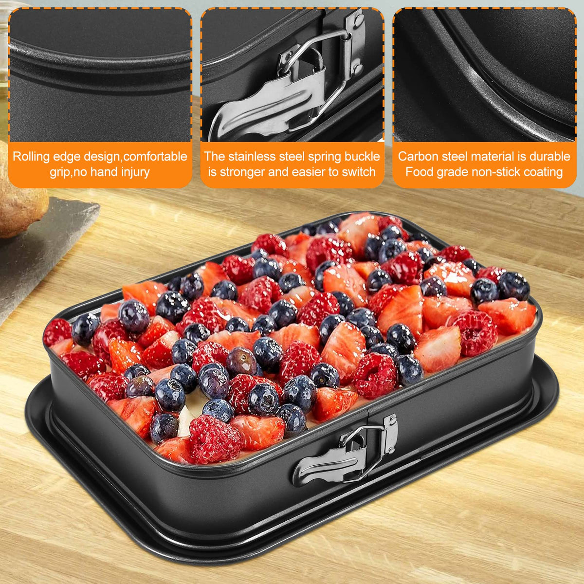 Abizarch Springform baking Pan Rectangle, 14 x 9.5 Inch Large Spring Form Cake Pan with Removable Bottom, Non-stick Cheesecake Cake Pan Bakeware for Home Kitchen DIY (Rectangular)
