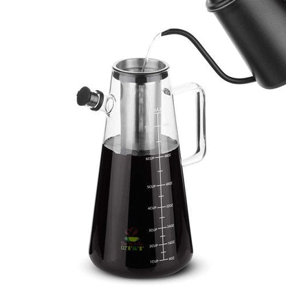 BTaT- Airtight Cold Brew Iced Coffee Maker Pitcher, 2 Liter/ 64 oz, Iced Tea Maker with Spout, Brewing Glass Carafe with Removable Stainless Steel Filter