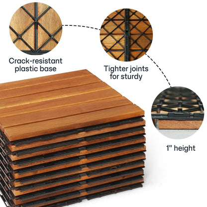 Megsu Wood Interlocking Deck Tiles - 12"x12" Indoor & Outdoor Flooring Tiles for Balcony, Backyard & Poolside, Weather & UV Resistant (Natural - Striped Pattern, 27 Pcs - 27 Square Ft)