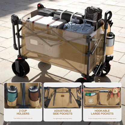 EVER ADVANCED Folding Push Wagon with Canopy, Portable Shopping Cart with Brakes, Collapsible Wagon Cart with All-Terrain Big Wheels for Camping, Beach, Sports