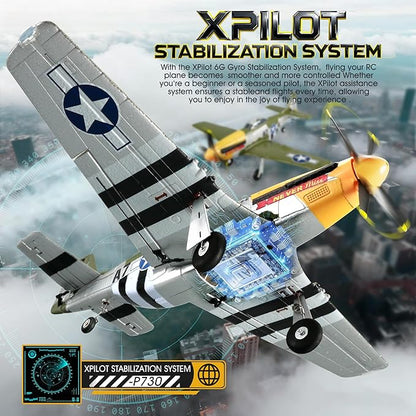 RC Plane 5CH 1406 Brushless P51D Mustang RC Airplane with 3D Aerobatic and 6-Axis Gyro 510mm 2.4GHz Radio RC Planes for Adult Beginners with Spare Battery and Propeller (Regular Version -2 Batteries)