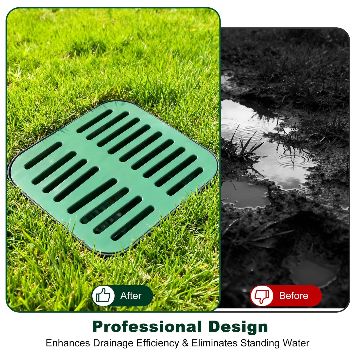 24Inch Catch Basin with Grate, Square Extra Large Yard Drainage Catch Basin for Drainage with Debris Basket, No Pre-Drilled Holes for Patios, Downspout, Municipal Pipeline