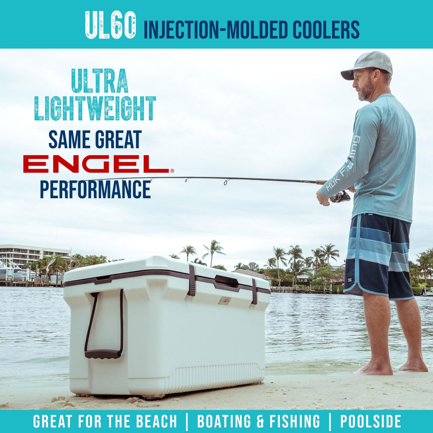 ENGEL 60 QT Ultra-Light Injection Molded Cooler - Ice Chest Keeps Ice up to 7 Days - Large Cooler Includes Wire Basket, Divider and Built-in Bottle Opener - White with Dark Grey Interior (White)
