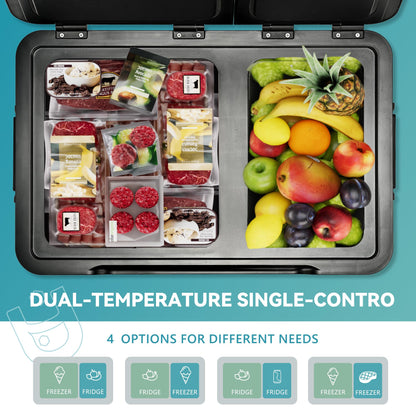 EUHOMY 12 Volt Refrigerator, 48QT Dual Zone Electric Cooler APP Control, Car Refrigerator with 12/24V DC 110-240V AC, Car Fridge -4℉~68℉, Portable Freezer Aluminum Interior for Camping,Trip,Home,Truck