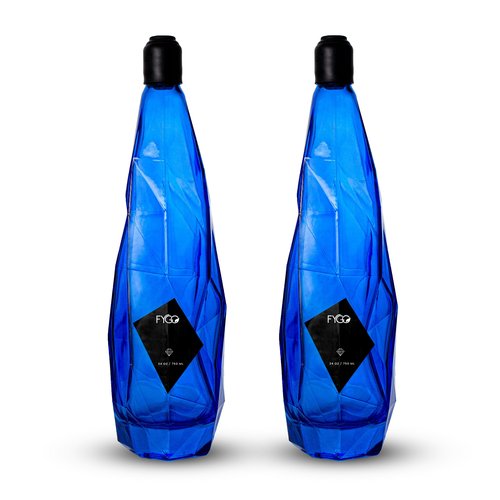 FYGO Set of 2 Diamond-Shaped Glass Bottles with Rubber Caps (Blue) – Includes 3 Blank Black Stickers, 3 Blank White Stickers, & 1 Funnel | Elegant, Leak-Proof, Reusable Bottles