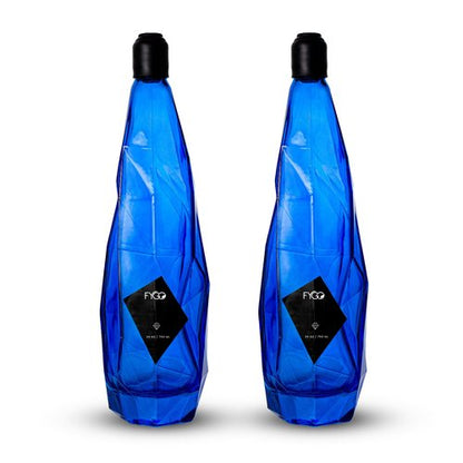 FYGO Set of 2 Diamond-Shaped Glass Bottles with Rubber Caps (Blue) – Includes 3 Blank Black Stickers, 3 Blank White Stickers, & 1 Funnel | Elegant, Leak-Proof, Reusable Bottles