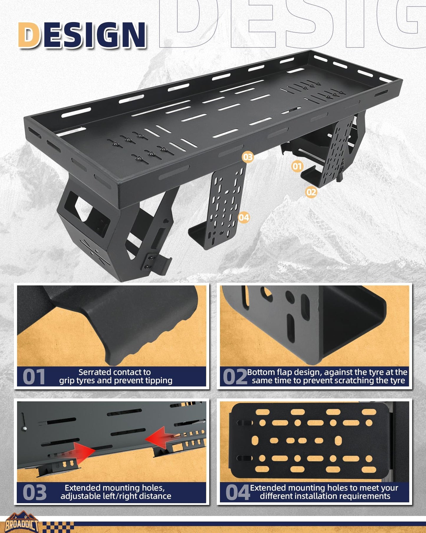 Broaddict Utility Spare Tire Cargo Rack Basket Storage Tray Fit for 1976-2025 Wrangler JK/JL/TJ/YJ/CJ & 2021-2025 Bronco with 27"-40" Tires