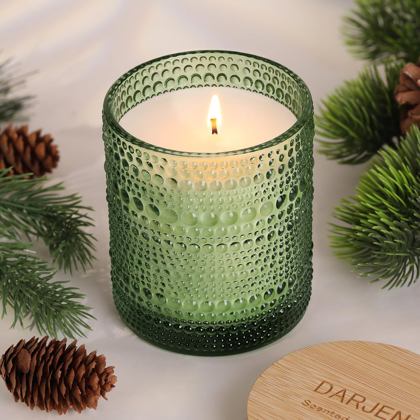 DARJEN Pine& Fir Candles for Home- 10oz 68H Natural Soy Wax Aromatherapy Jar Candle with Strong Scent, Decorative Aesthetic Candles for Odor Elimination, Living Room, Kitchen, Luxury Gift
