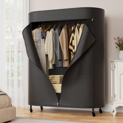Clothes Rack with Cover, Heavy Duty Portable Closet for Hanging Clothes, Rolling Clothing Closet, Garment Rack with Wheels&Side Hooks, Closet Organizers and Storage with Black Cover, Max Load 380LBS