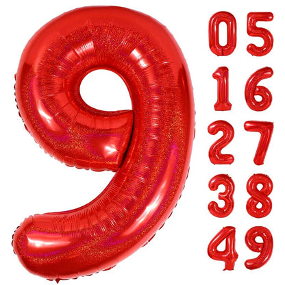 Laser Red 9 Balloon, Number Balloons 40 Inch, 9th Giant Birthday Decorations for Girls,19th 29th Party Decorations Supplies, Number 9 Balloon