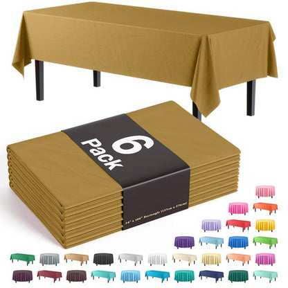 Exquisite Party Solids 6-Pack Premium Plastic Tablecloth 54in. x 108in. Rectangle Plastic Table Cover - Gold