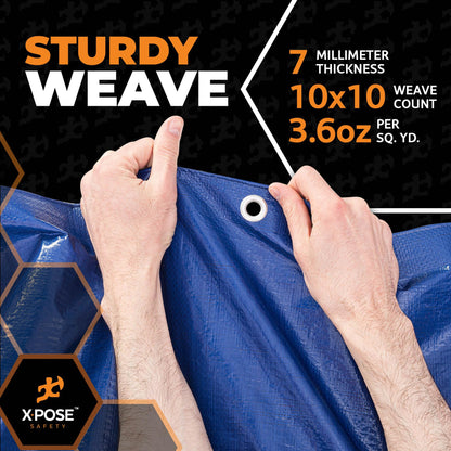 Xpose Safety 30’ x 50’ Heavy Blue/Brown Tarp - Waterproof - 7 Mil Weatherproof Camping Tarp for Tent, Rain, Wind & Sun - Plastic Tarpaulin Cover Outdoor for Roof, Trailer, RV, Car, Boat