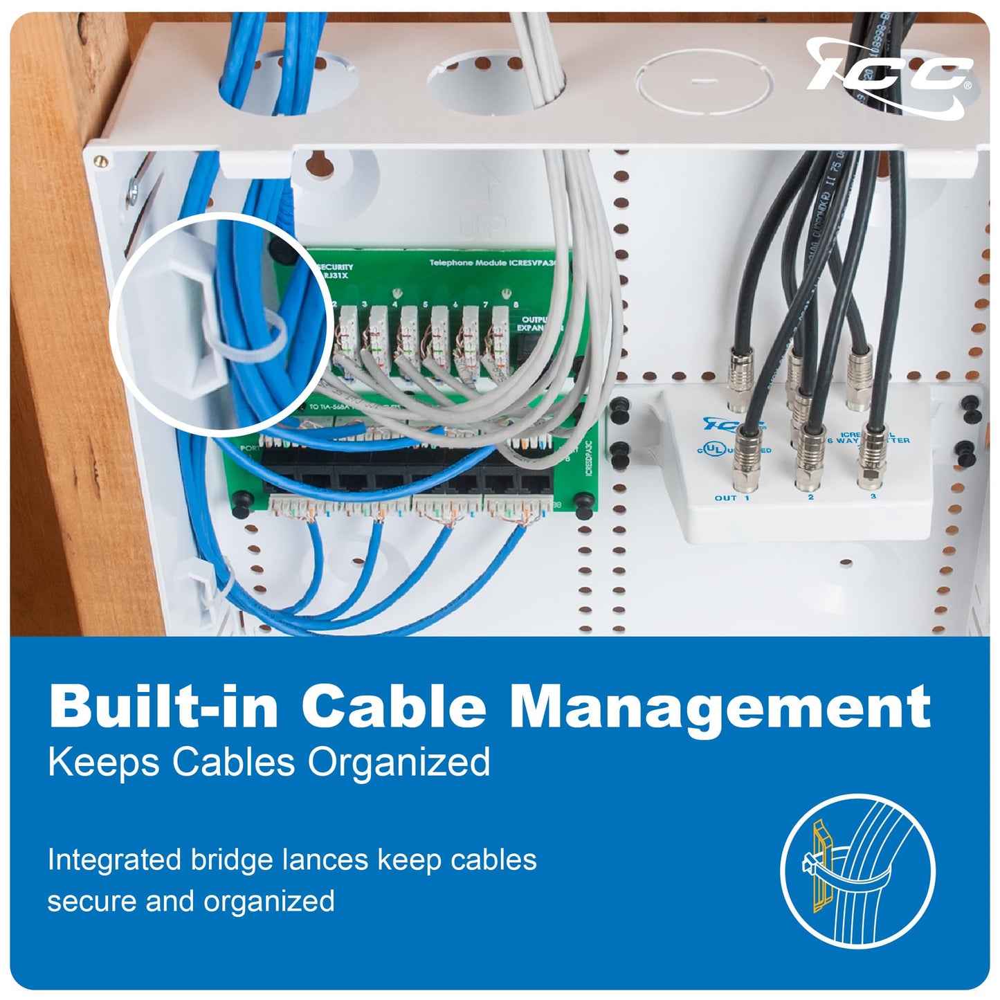 ICC 28” Plastic Structured Wiring Enclosure, Media Enclosure with Cover, Recessed Wall Box for Distribution of Networking Services, White