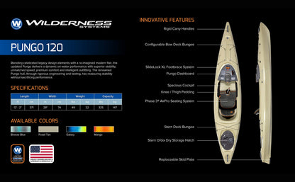 Wilderness Systems Pungo 120 Recreational Kayak - Sit Inside - Phase 3 Air Pro Comfort Seating - 12.2 ft - Mango
