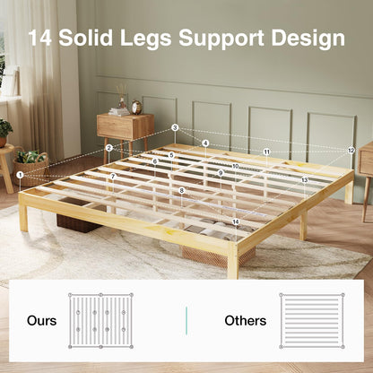Novilla 12 Inch Wooden King Size Bed Frame, Classic Solid Wood Platform Bed Frame King Size, Sturdy Wood Slat Support, No Box Spring Needed, Easy Assembly, Pine