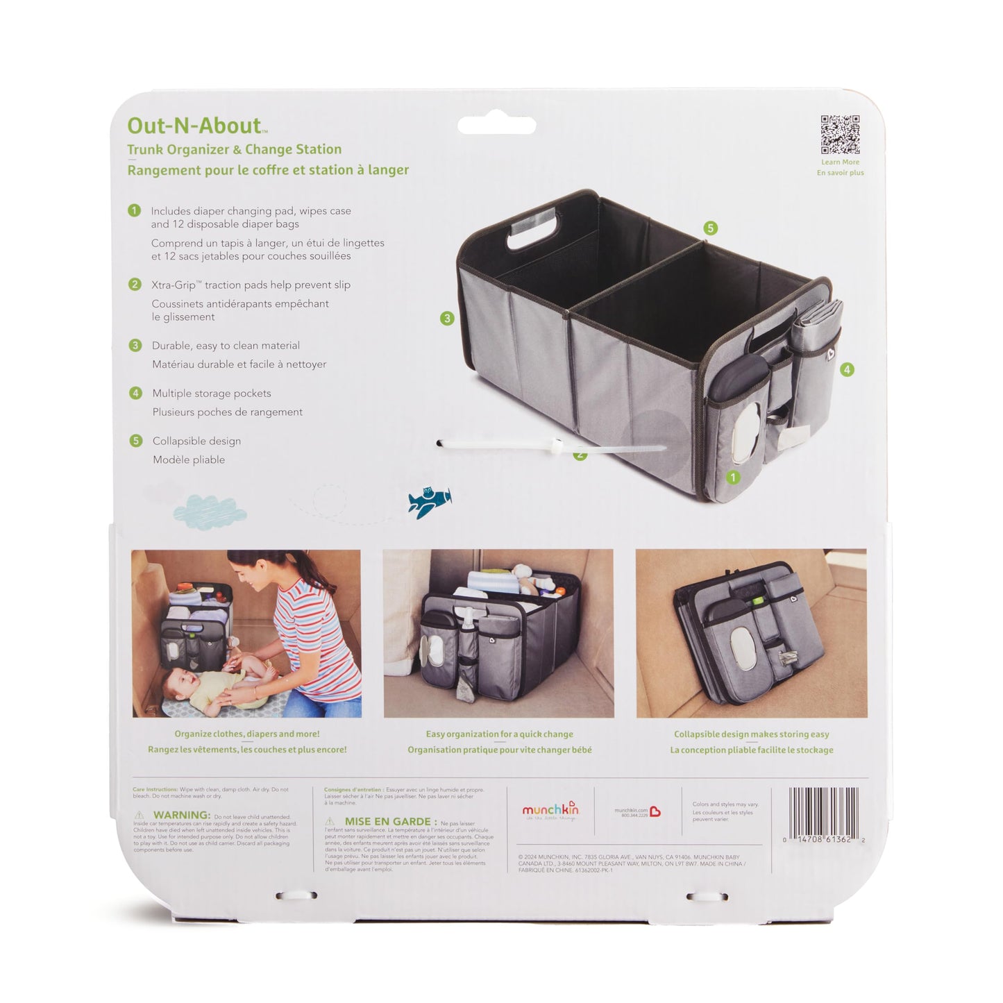 Munchkin Brica Out-n-About Trunk and Car Organizer with Diaper Changing Station, Collapsible, Grey