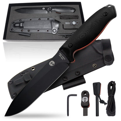 Holtzman's Gorilla Survival Fireline Fixed Blade Survival & Bushcraft Knife with Sheath, Fire Starter, Scraper & Paracord (Orange)