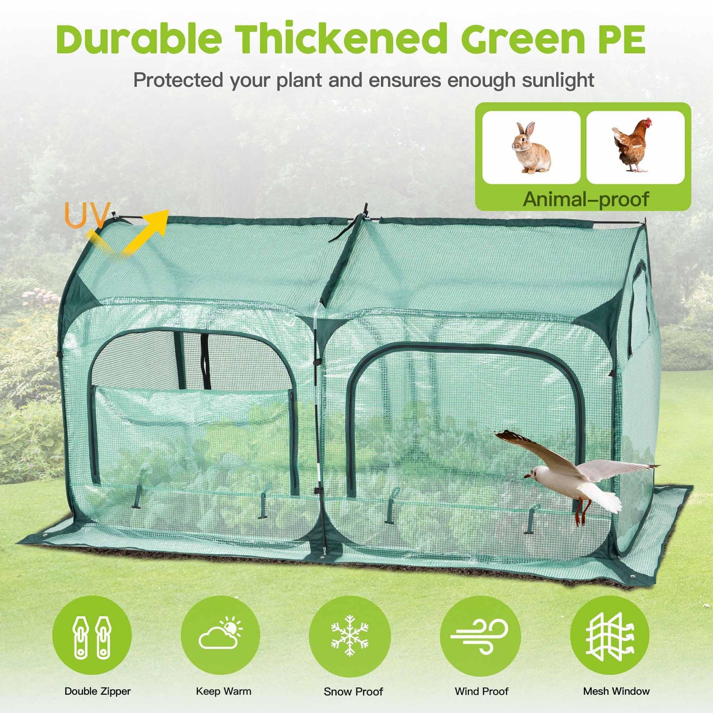 Pop up Greenhouse Tent Cover Tunnel Plant House,Large Gardening Flower Sunshine Room with Mesh Windows,Backyard PE Cover for Cold Frost Protector with Stakes and Rope Guys