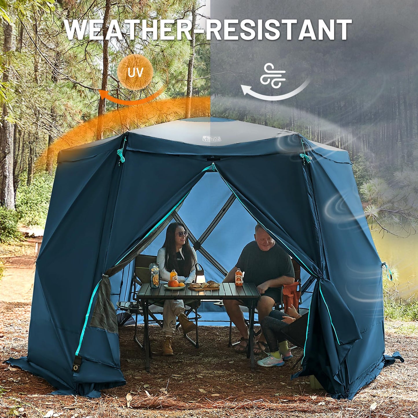 Timber Ridge Pop Up Gazebo Tent, 12.1 x 10.5 ft, Waterproof Screen House with Wind Panels, UV Protection, Navy Blue