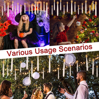 Wondise 22pcs Floating Flameless Candles with Wand Remote Timer, Hanging Battery Operated Magic Taperture Candles Flickering Window Candles for Halloween Christmas Decoration(0.45" x 6.1")