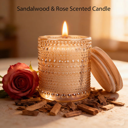Sandalwood & Rose Candle, Candles for Home Scented, Luxury Jar Candles for Women, Rose Scented Candle, Candles Gifts for Women, Natural Soy Wax, 6 oz 40 Hours