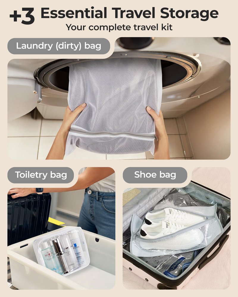 BAGSMART Vacuum Bags for Travel with Rechargeable Air Pump, Portable Space Saver Bags for Travel & Home, Vacuum Compression Seal Bag for Clothing, 18 Pack with Shoe, Laundry & Toiletry Bags