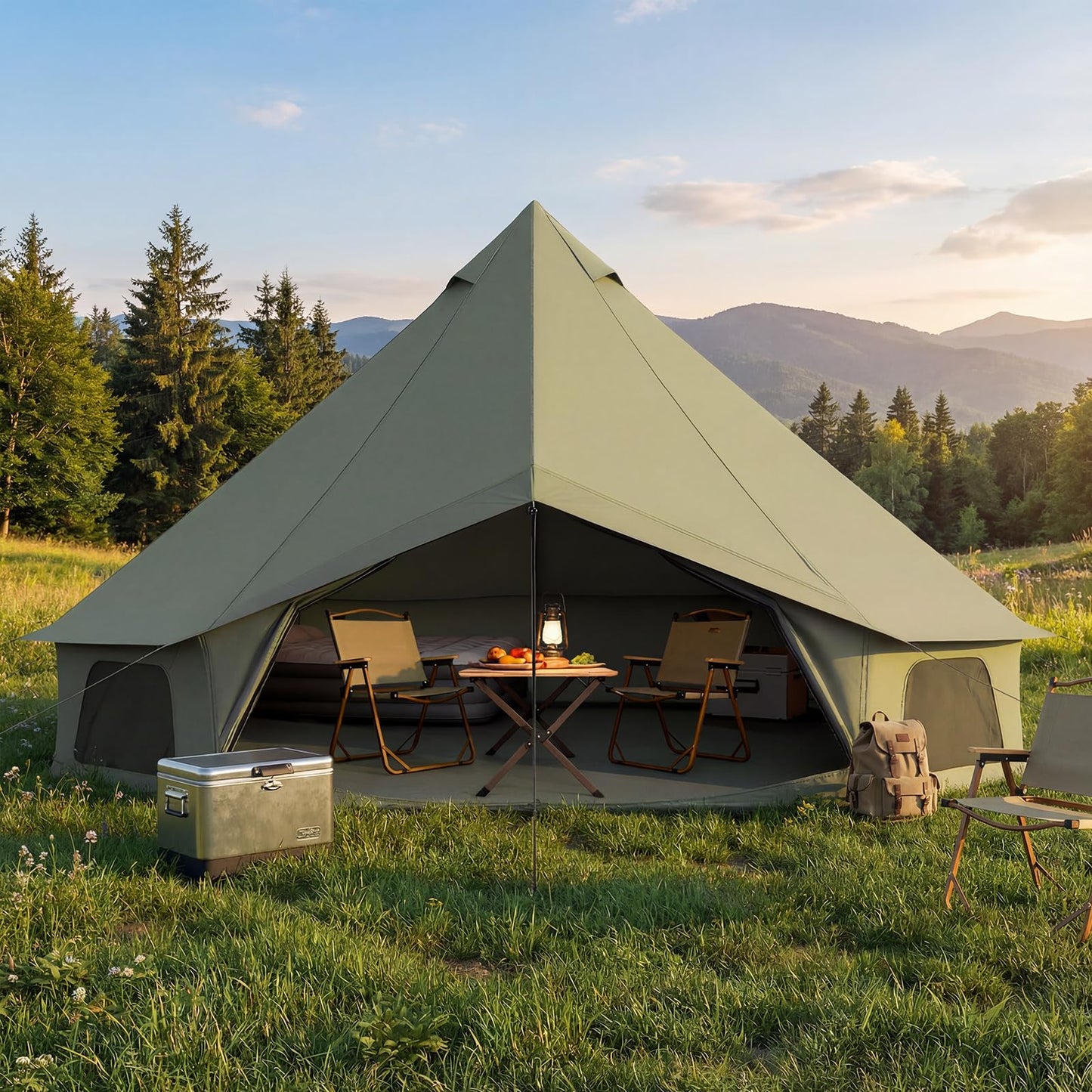 YOLENY 4 Season Bell Tent fits 3-4 People Waterproof Yurt Tent with Stove Jack Glamping Tent for Family Camping and Outdoor Parties 10FT