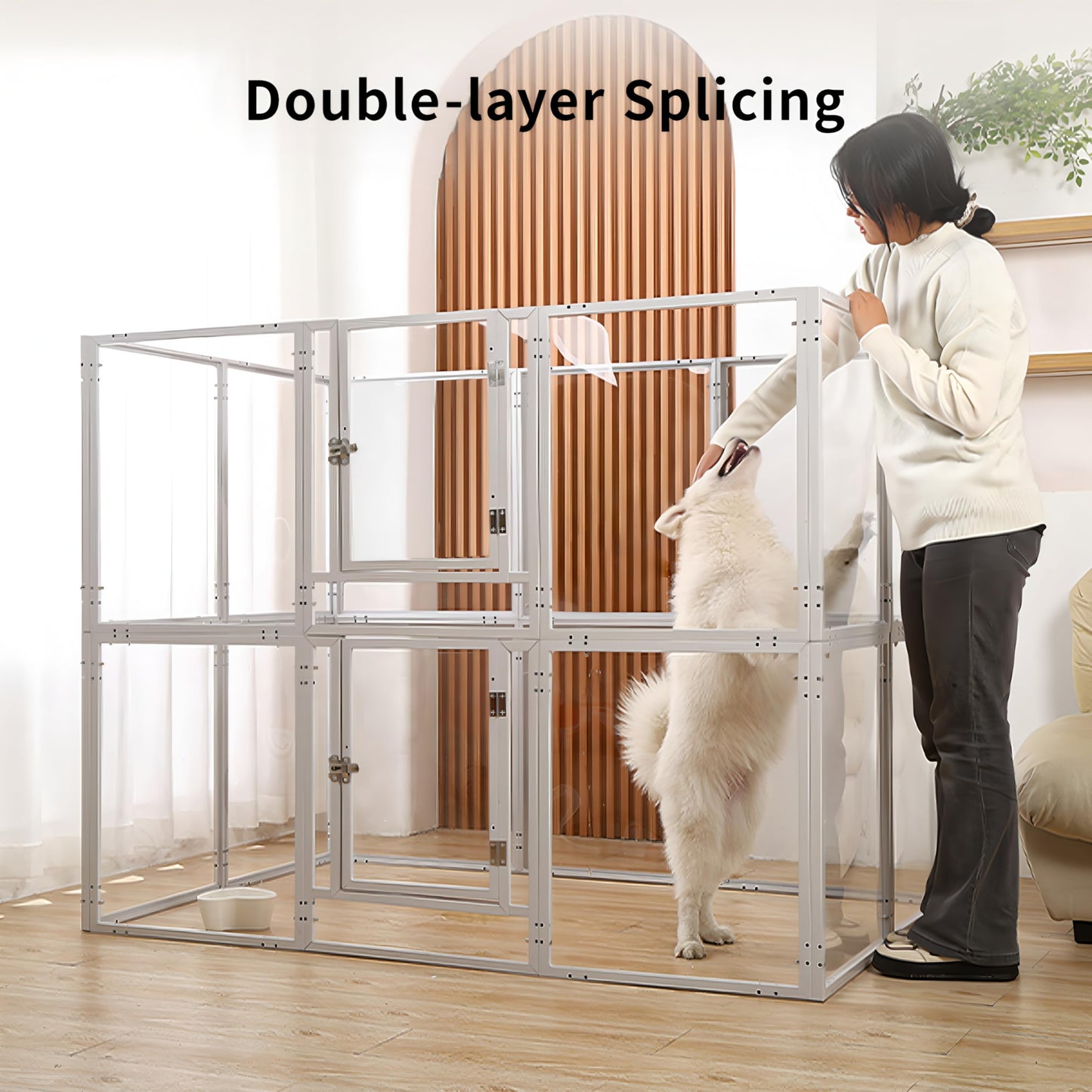 Clear Acrylic Dog Play Pen Indoor Pet Enclosure for Small Dogs & Cats, Outdoor Use with Door, Easy Assemble & Cleaning