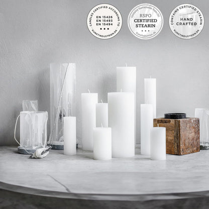 White Pillar Candles, Handmade in Europe, 4 Pack – RSPO Certified, Dripless & Smokeless Velas, Long Burning Candles 70 Hours per Large Candle, Unscented Candle Set (4 pcs, Ø 2.8 in x H 4.7 in, White)