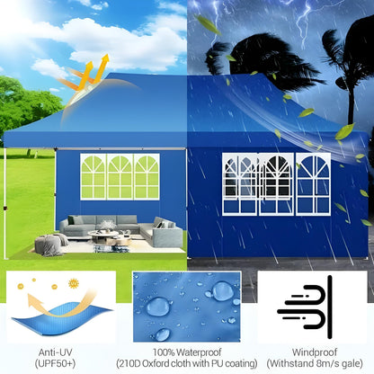 COBIZI 10x20 Pop Up Canopy with 6 Sidewalls, Conical Party Tent 10x20 with 3 Adjustable Height Waterproof, UV-Resistant with Carry Bag, Sandbag, Stake, Ropes for Parties, Commercial (Frame Upgraded)