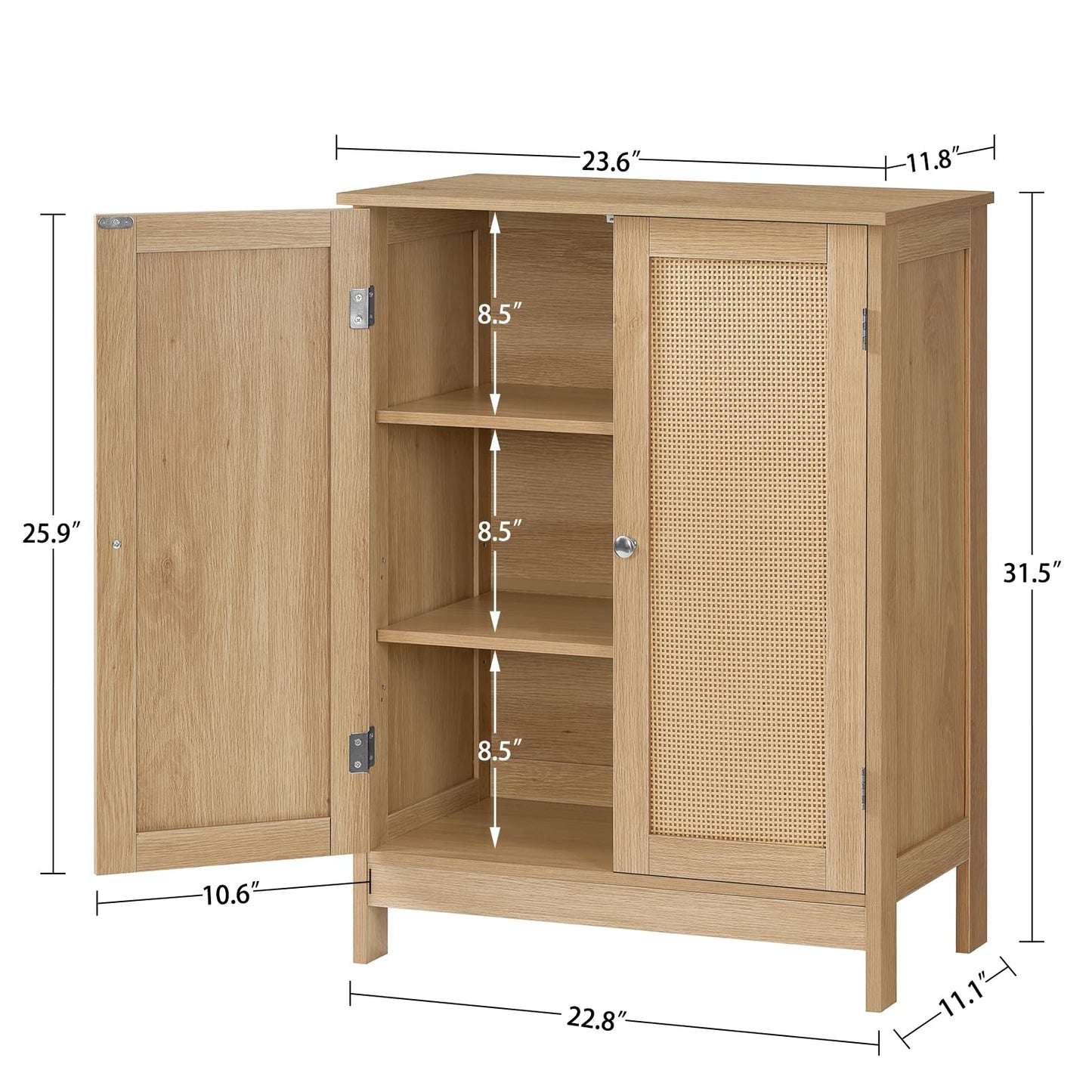 Iwell Storage Cabinet, Rattan Cabinet with Adjustable Shelf, for Living Room, Entryway, Kitchen, Home Office, Nature