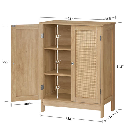 Iwell Storage Cabinet, Rattan Cabinet with Adjustable Shelf, for Living Room, Entryway, Kitchen, Home Office, Nature