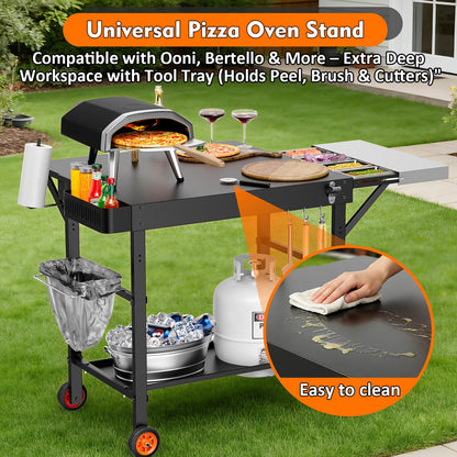 Outdoor Grill Cart for Pizza Oven, 28.8" Extra-Wide Pizza Oven Table, Heavy Duty Grill Cart with Pizza Topping Station, Grill Tables for Outside, Prep Station for Blackstone Griddle Accessories