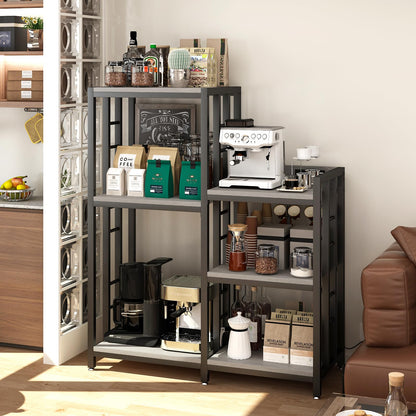 METYERRY6-Tier Adjustable Mini Fridge Cabinet With Power Outlet,Kitchen Bakers Rack With storage,Mini Fridge And Microwave Stand,Coffee Bar, Free Standing Shelf for Kitchen, Home Office,Balcony,Greige