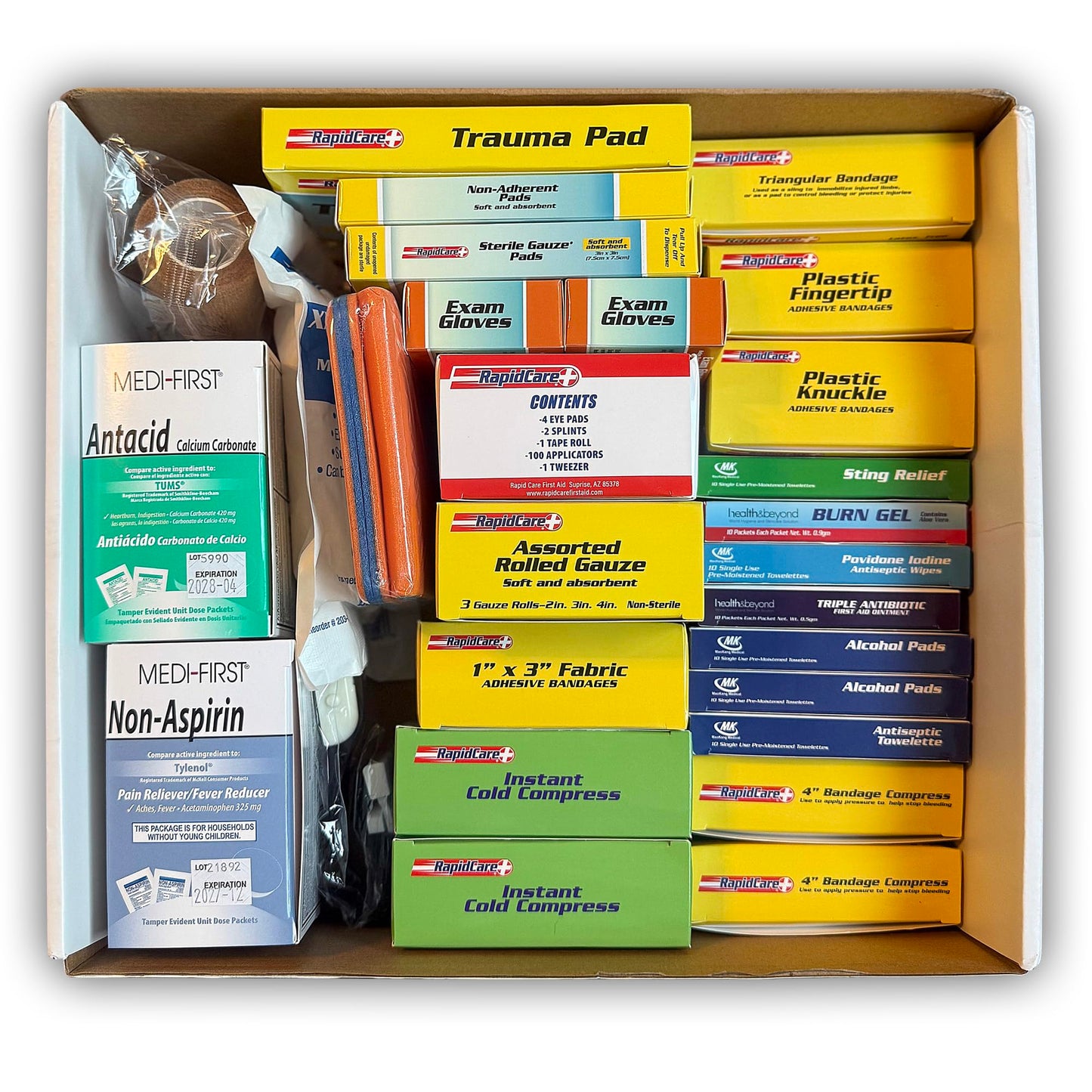 Rapid Care 3-Shelf First Aid Refill Kit - 525 Piece OSHA & ANSI Compliant Refill for First Aid Cabinets, Serves 75+ People, Color-Coded Workplace, School & Office First Aid Supplies