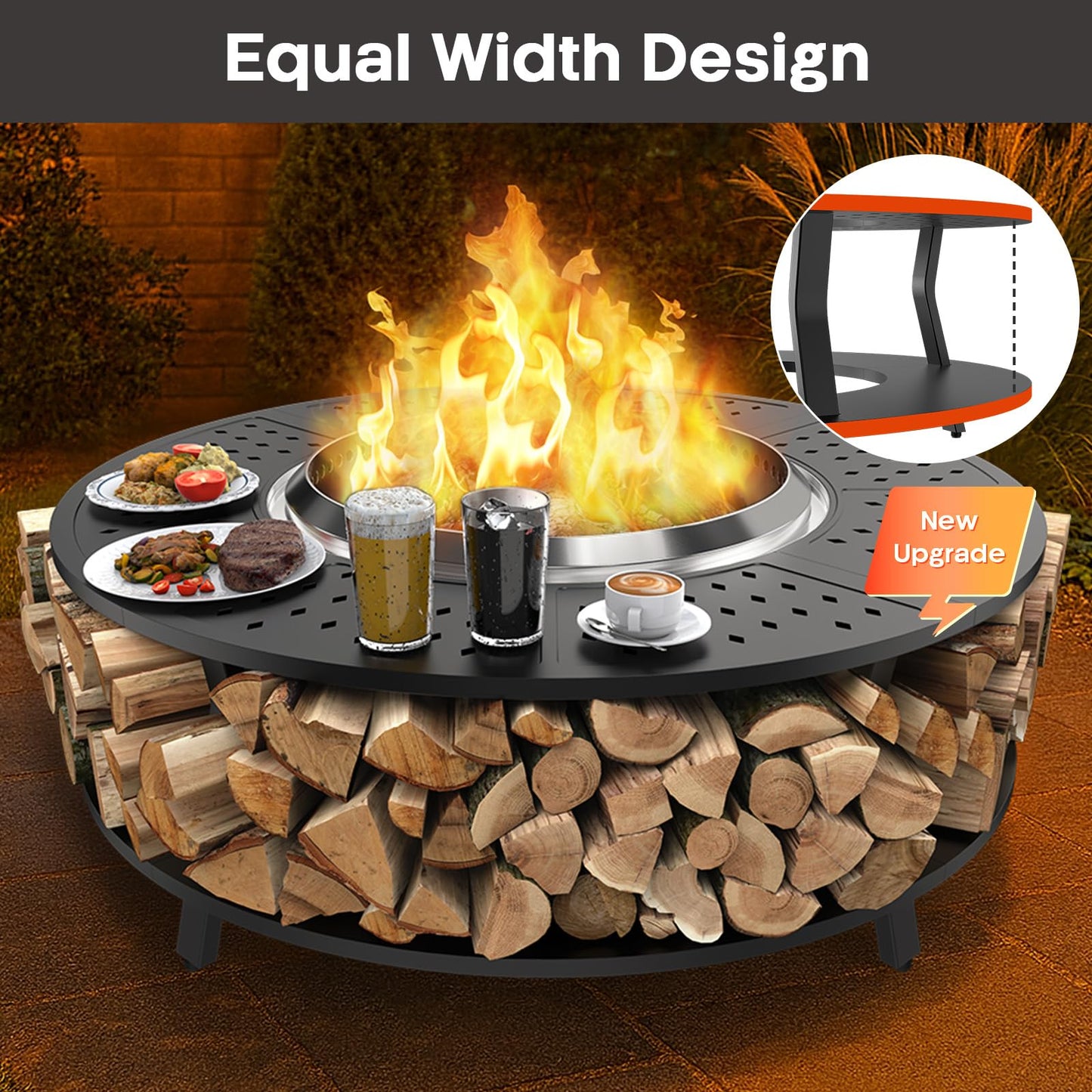 Uniflasy 48" Fire Pit Surround Tabletop for Solo Stove Yukon, Bonfire & Tiki, Portable Protective Barrier Equal Width Design with Firewood Storage Shelf for Safety & Extra Space, Outdoor FirePit Table