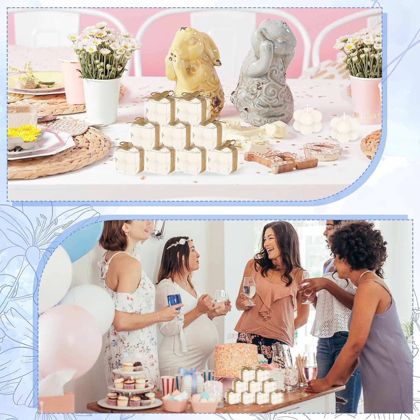 30 Sets Mini Bubble Candles Wedding Favors for Guests, 1.57" Soy Wax Candle Thank You Gifts with Cards, Dried Flowers & Clear Gift Boxes for Bridal Shower Baptism Baby Shower (Ivory)