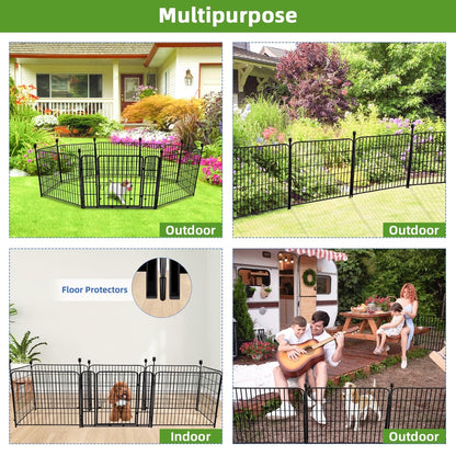 ADAVIN 32 in(H) Garden Fence with Low Threshold Gate, 8 Panels Total 17.7 Ft(L) Tall Garden Fencing for Raised Beds, Outdoor or Indoor Dog Playpen, Black Iron Metal Heavy Duty Dog Fencing