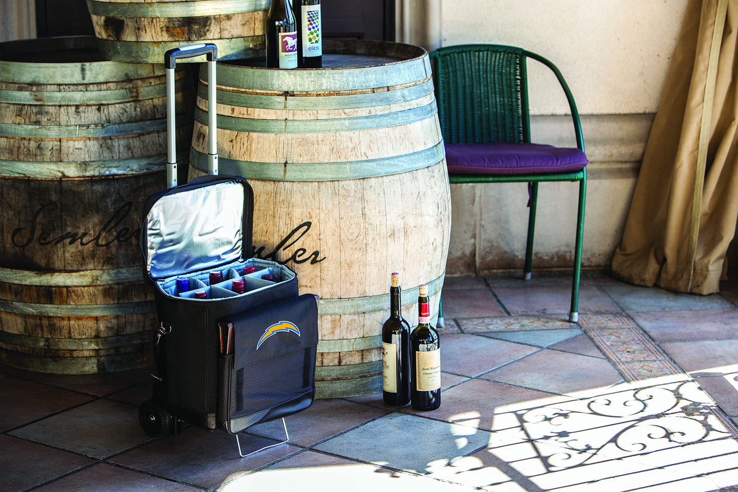 NFL Los Angeles Chargers Insulated Cellar 6-Bottle Wine Carrier & Cooler Tote with Trolley