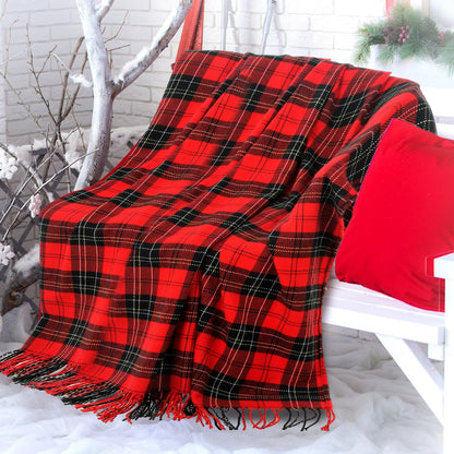 Peryiter 6 Pcs Christmas Red Plaid Throw Blanket Bulk with Tassel 50 x 67 Soft Warm Tartan Chenille Throw Fringe Blankets for Bed Couch Sofa Home Office Xmas Decor Gifts Travel Camping for All Season