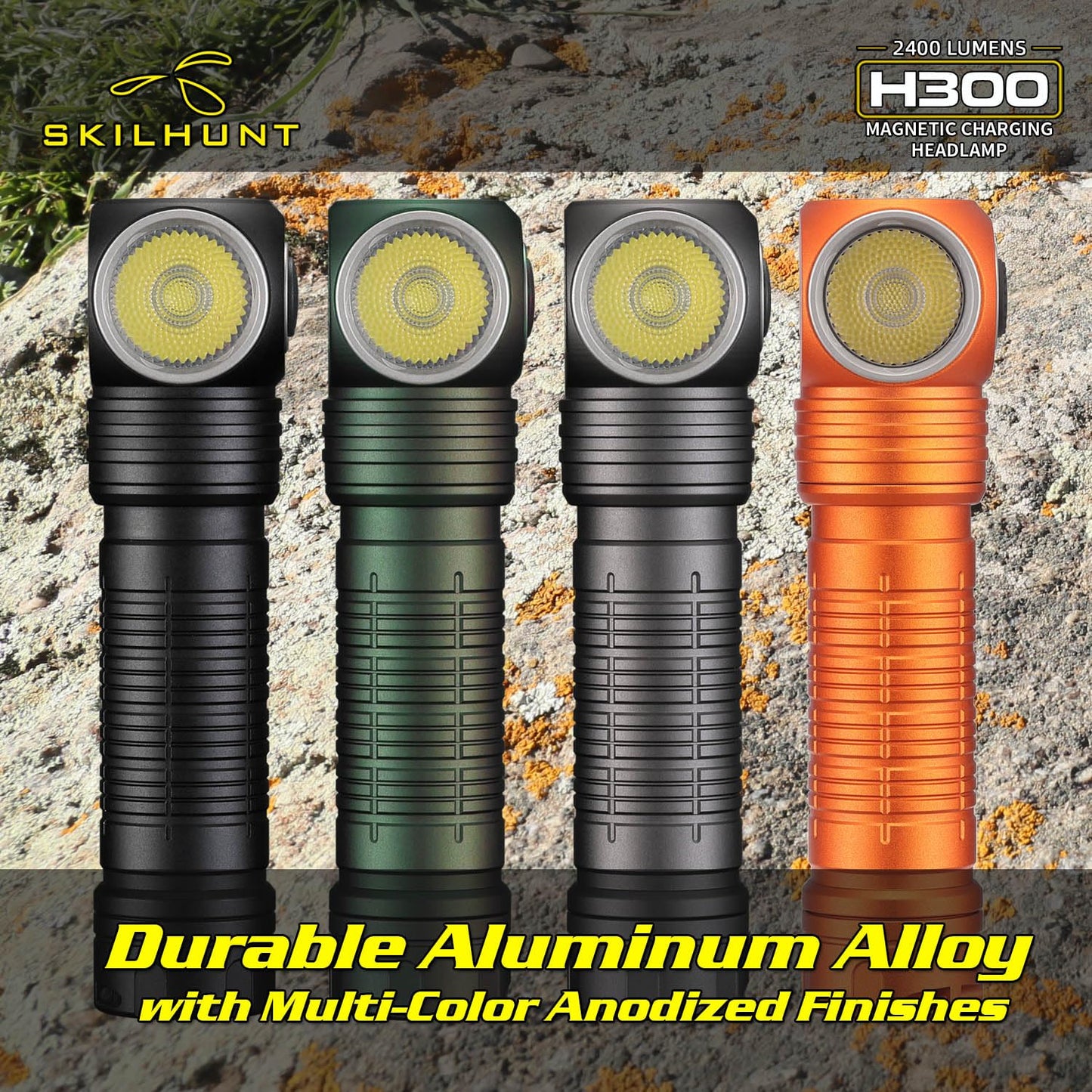 SKILHUNT H300 Magnetic USB Rechargeable Headlamp Flashlight Hands-Free Waterproof Angle Work Light for Running, Camping, Hiking, Caving (Orange, H300 F50S High CRI)
