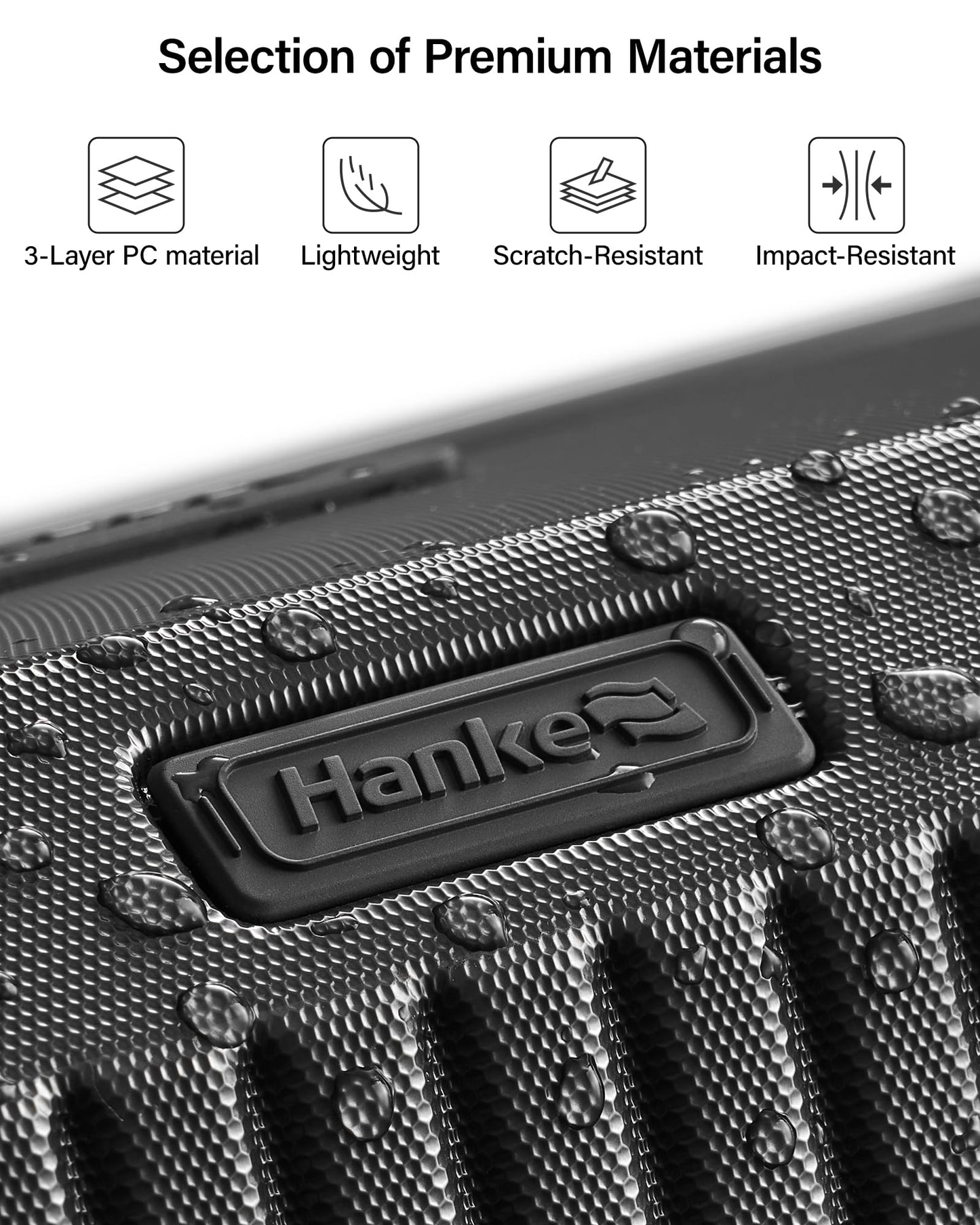 Hanke 24 Inch Checked Luggage, Large Capacity PC Hard shell Suitcase with 4:6 Deep Compartment, Fully Enclosed Interior, Spinner Wheels & TSA Lock for 7-10 day mid-length travel, Jet Black