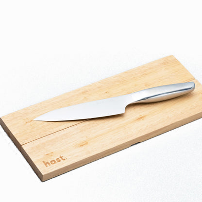 Hast Camping Cutting Board and Chef Knife Set For Outdoor Cooking, Ultra Sharp Professional 6.3 Inch Chef Knife, Chopping Block, Magnet, Foldable, Natural Oak Wood, Stainless Steel Knife, Camping