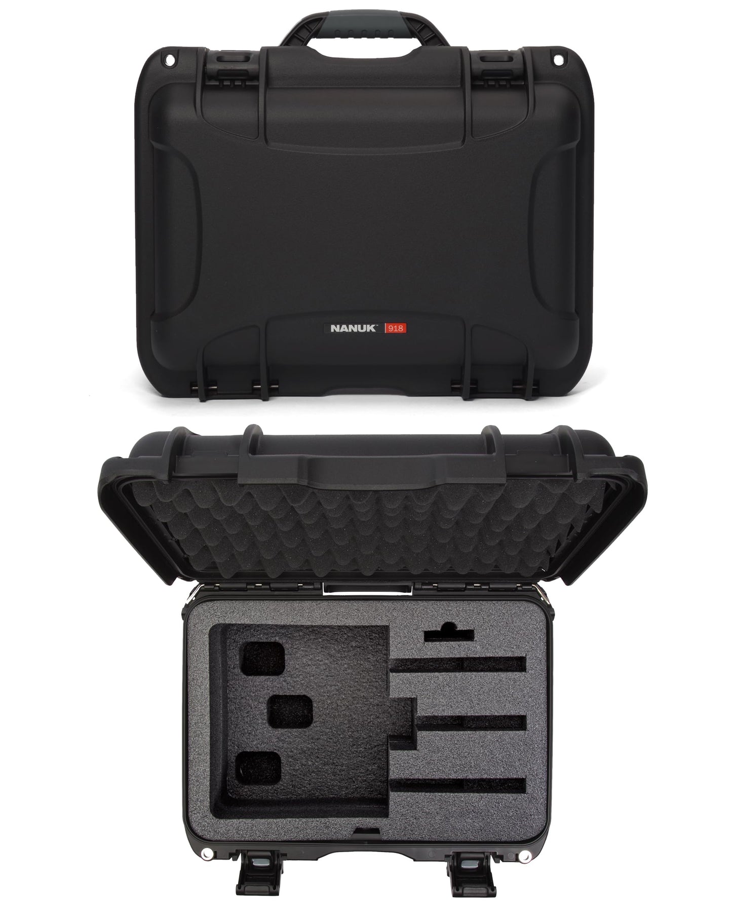 NANUK 918 Hard Case with 3 UP Custom Foam Insert, IP67 Waterproof & Crushproof, Rugged Construction for Ultimate Protection, Made in Canada – Black (16.9” x 12.9” x 9.3”)