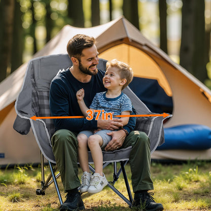 Huskfirm 2 Pack Camping Chairs Oversized Padded Camping Chair Heavy-Duty Foldable Camping Chairs with Cup Holder and Cooler Bag Portable Lawn Chair for Sports Outdoors-Support 450LBS, Grey
