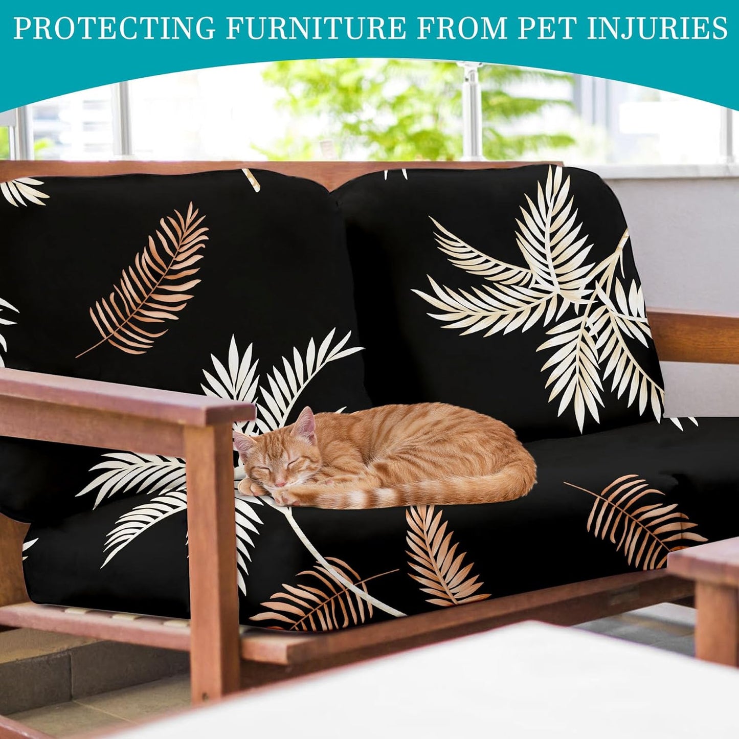 Skiennix 14-Piece Stretch Patio Cushion Covers - Washable Outdoor Couch Slipcovers | Coconut Trees Design