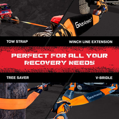 GearAmerica Off Road Recovery Kit, 25 Ton, Includes Tow Strap, Tree Saver, Mega Snatch Block Pulley, D-Ring Shackles, Winch Line Dampener Bag, Gloves - Off Road Recovery Gear, 4x4, Black